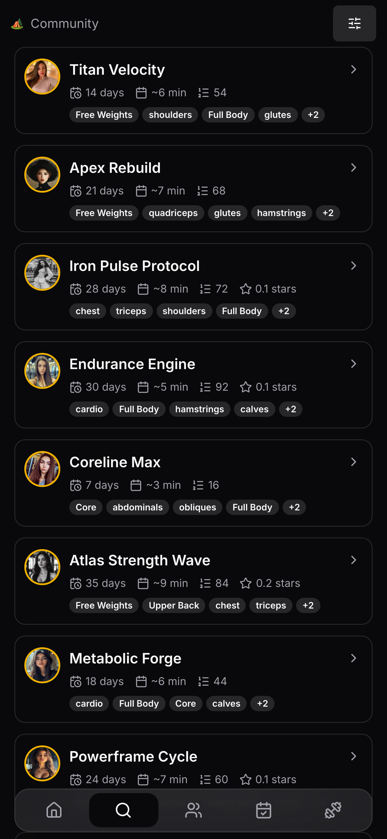 Telegram workout library inside the fitexchange.app mini app